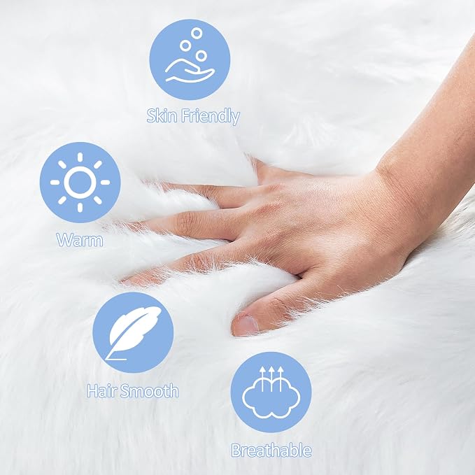 6ft Sheepskin Faux Fur White Round Rugs - Image 3