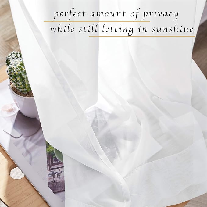NICETOWN White Sheer Curtains 84 inches Long, Chiffon Semi Sheer Curtain Panels - Image 6