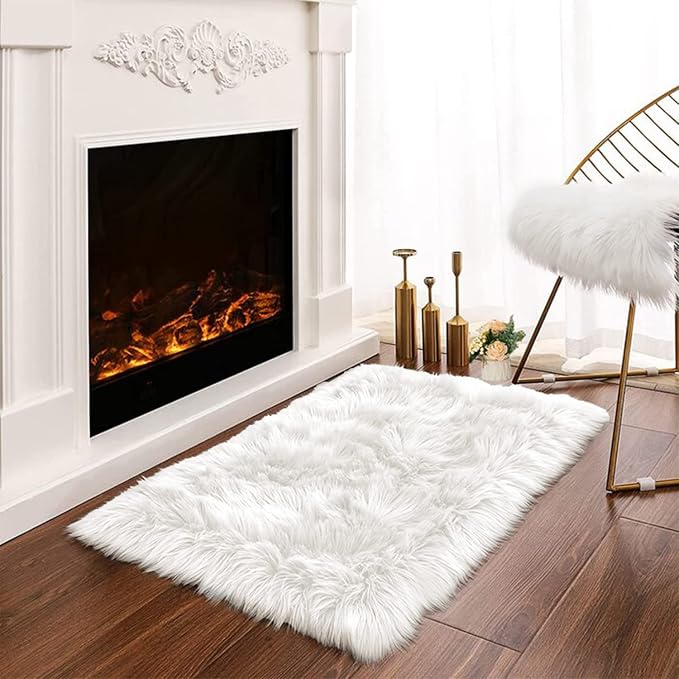 Latepis White Sheepskin Rug 2x3 Faux Fur Sheepskin Rug by Latepis