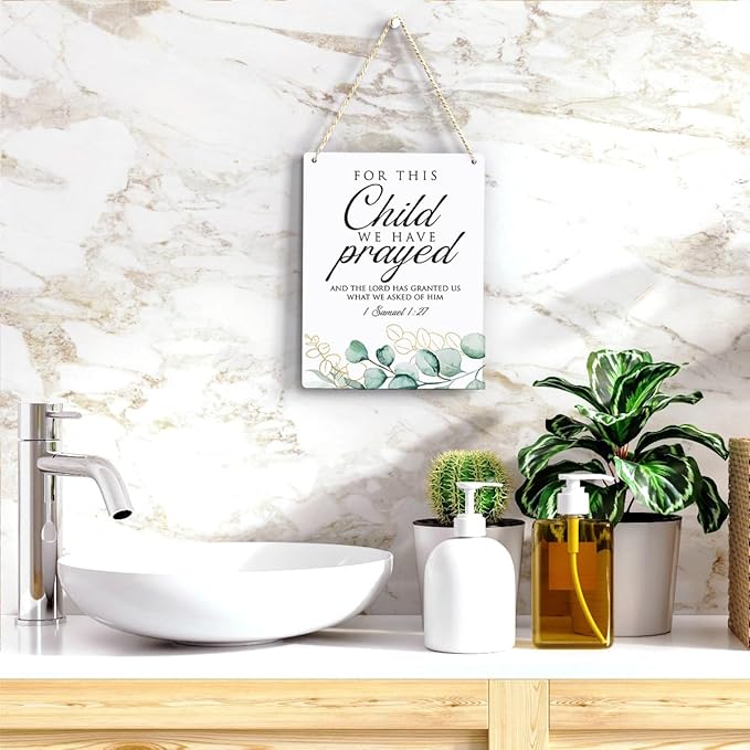 Inspirational Decor, For This Child We Have Prayed 1 Samuel 1:27, Scripture Wooden Hanging Sign Christian Gift for Baby Kids Girl Boy Nursery Teen Room Bible Verse Wall Art Decoration 8 x 10 Inches