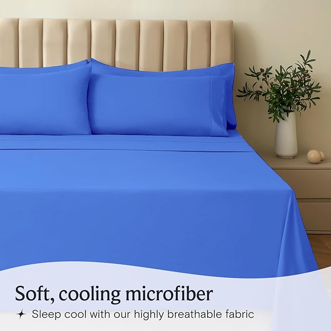 LuxClub 3 PC Sheet Set Bed Sheets Deep Pockets 16" Eco Friendly Wrinkle Free Cooling Machine Washable Hotel Bedding Silky Soft - Marine Blue Twin XL