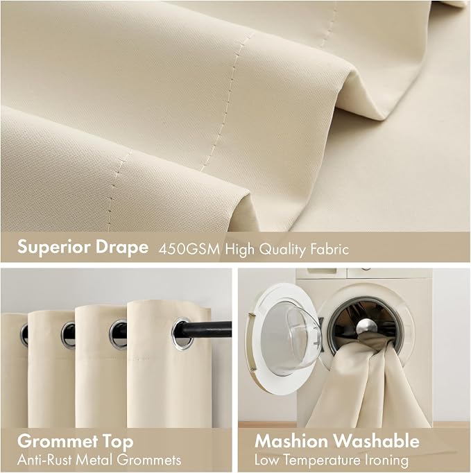 MIULEE Cream Beige 100% Blackout Curtains - Image 7