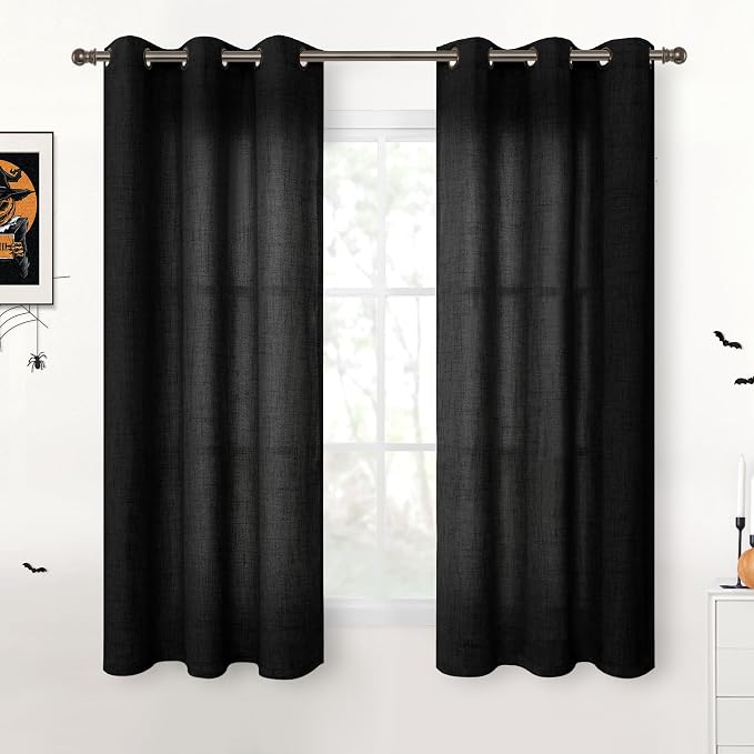 YoungsTex Black Linen Semi Sheer Curtains 54 Inch Length by YoungsTex
