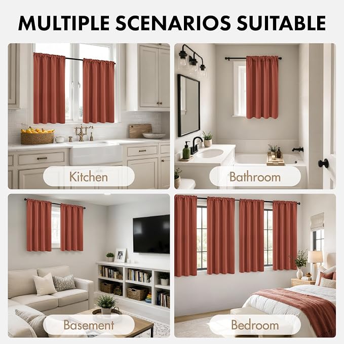 MIULEE 4 Panel Set Short Bedroom Blackout Curtains 54 Inch Long Terracotta | - Image 5