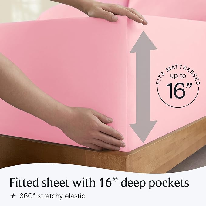 LuxClub 3 PC Sheet Set Bed Sheets Deep Pockets 16" Eco Friendly Wrinkle Free Cooling Machine Washable Hotel Bedding Silky Soft - Baby Pink Twin XL