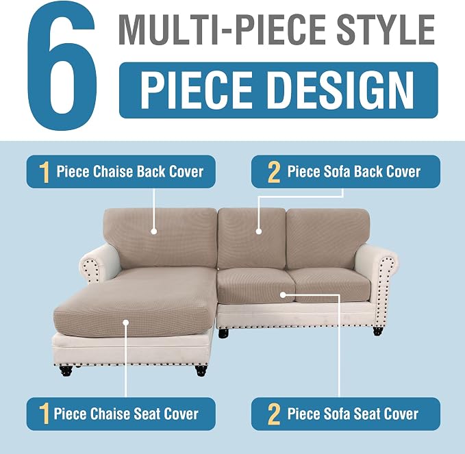 H.VERSAILTEX Sectional Couch Covers 6 Pieces Stretch Sofa Covers - Image 3