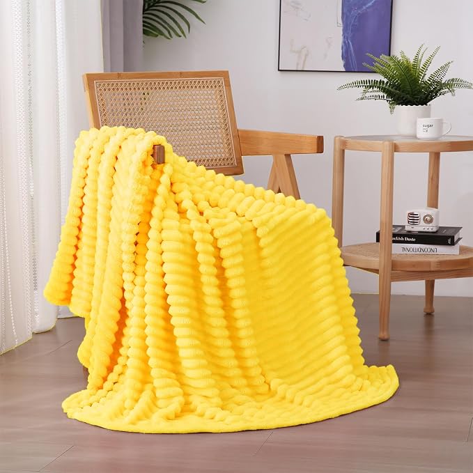 Bright Yellow Fleece Throw Blanket 60”×80” by linecooo