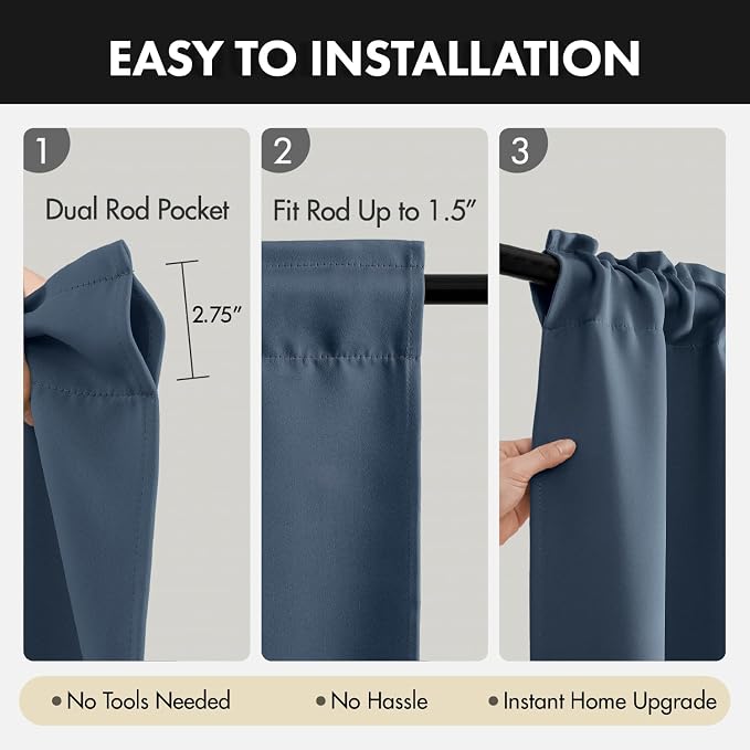 MIULEE 4-Panel 36 Inch Blackout Kitchen Tier Curtains Over Sink Stone Blue | - Image 5