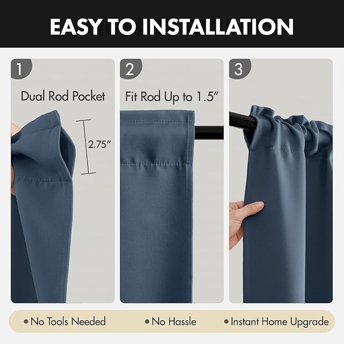 MIULEE Set of 4 Stone Blue 45 Inch Short Blackout Kitchen Window Curtains | - Image 5