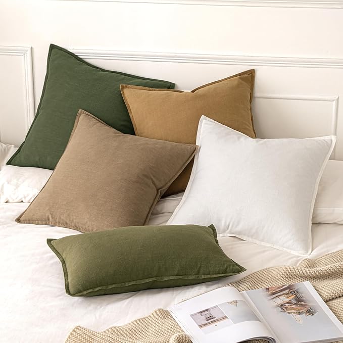 MIULEE Decorative Linen Euro Sham Pillow Covers 28x28 Inch Khaki | Boho - Image 5