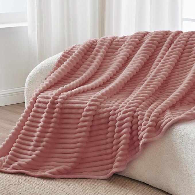 BEDELITE Ribbed Twin Blanket for Couch & Bed, Dusty Pink, Warm Yet Lightweight - Image 6