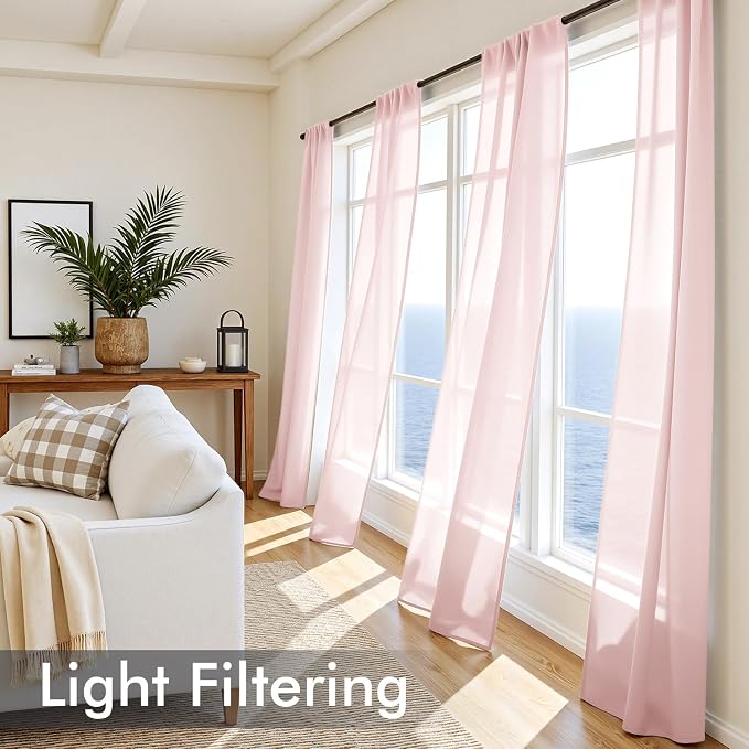 MIULEE Blush Pink Sheer Curtains 108 Inches Long 4 Panels 42 x 108 Inches | - Image 4