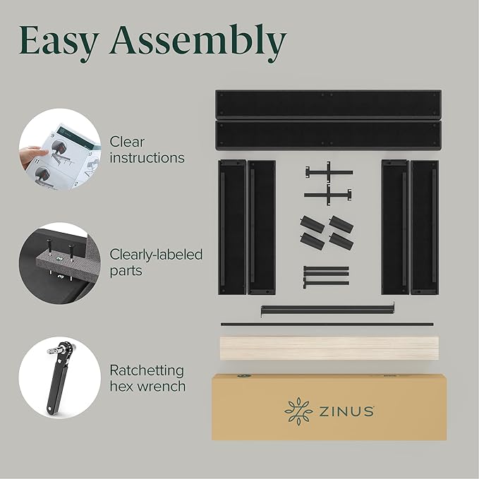 ZINUS Curtis Upholstered Platform Bed Frame, Mattress Foundation, Wood Slat Support, No Box Spring Needed, Eco Friendly WonderBox (TM) Packaging, Dark Grey, Full