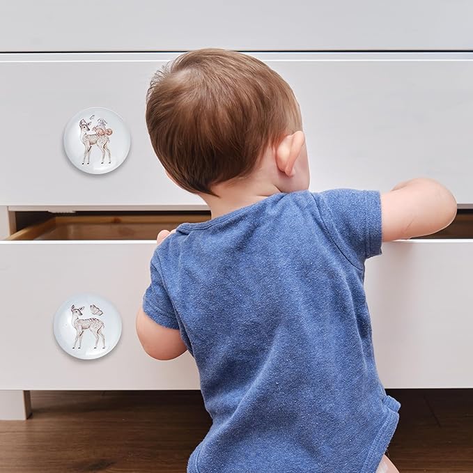 6 Pack 1.5" Ceramics Safari Nursery Kids Animal Unique Cute Cabinet Decorative Dresser Drawer knobs pulls (Deer)