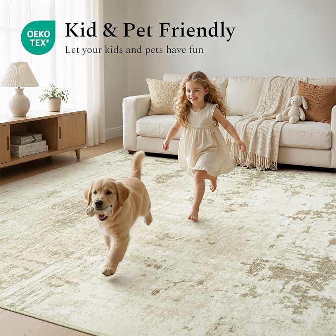 Rugflix 5x7 Area Rugs for Living Room, Washable Linen Beige Large Rug | Machine - Image 5