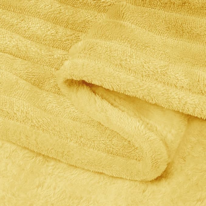 BEDELITE 3D Ribbed Light Yellow Fleece Twin Blanket - Image 9