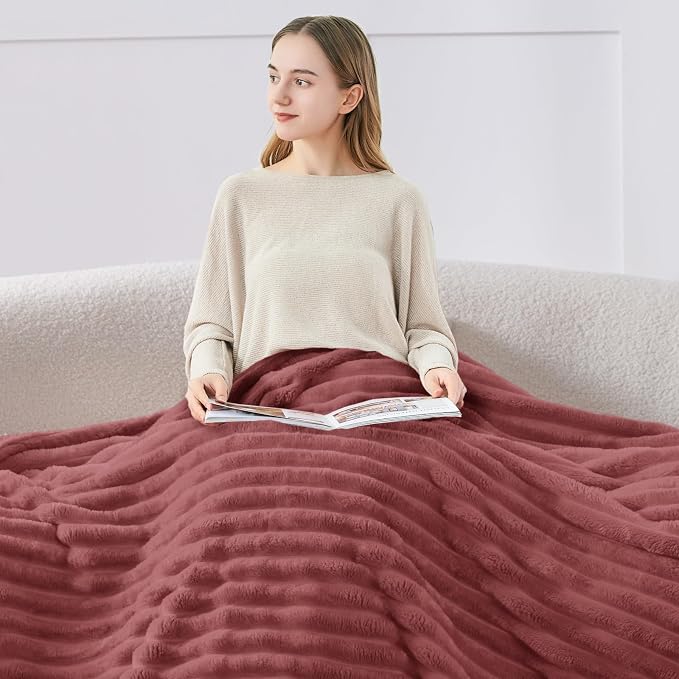 BEDELITE Striped Fleece Throw Blanket, Brick Dust, Soft Cozy, Lightweight Warm - Image 3