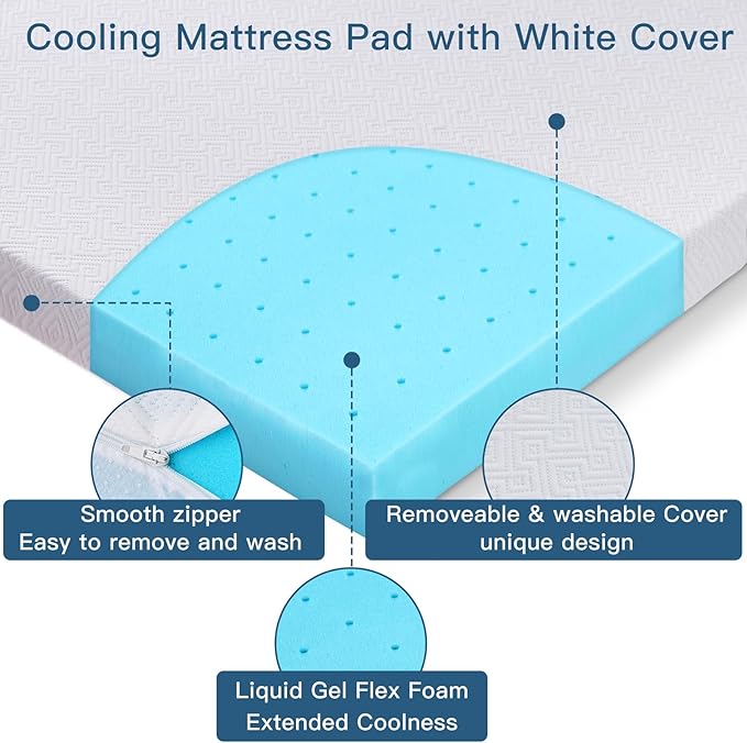 Airensky Memory Foam Mattress Topper Twin XL (39x80), 2 Inch Cooling Gel Infused High Density Topper with Removable Skin-Friendly Cover, Pressure Relief Back Pain, College Dorm, CertiPUR-US Certified