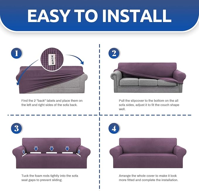 Stretch Oversized Couch Covers for Sofa Slipcover, Dark Purple | 1-Piece - Image 6