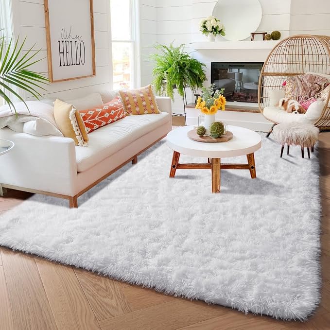 Amdrebio White Fluffy Fuzzy Furry Area Rug 4x6 - Image 7
