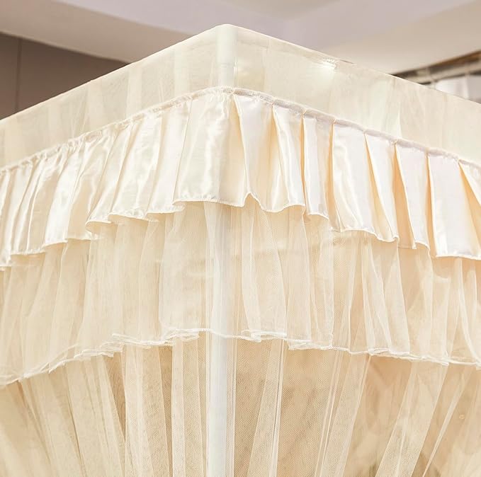 Mengersi Canopy Bed Curtains Twin Sizes,Bed Canopy for Girls Royal Luxurious Cozy Bed Drapes Girls Room Decor(Ivory,Twin)