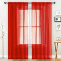 SpaceDresser Basic Rod Pocket Sheer Voile Window Curtain Panels Red 1 Pair 2 by SpaceDresser