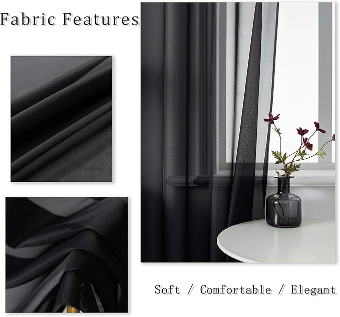 DUALIFE Black Curtains 120 Inches Long for Living Room 2 Panels Grommet Window Semi Sheer Extra Long Curtains for High Ceiling Bedroom Party Parties Backdrop 10 FT Floor Length
