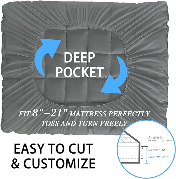 CYMULA California King Mattress Topper, Extra Thick 3D Snow Down Alternative Filling, Breathable Grey Fabric, 8-21 Inches Deep Pocket, Machine Washable