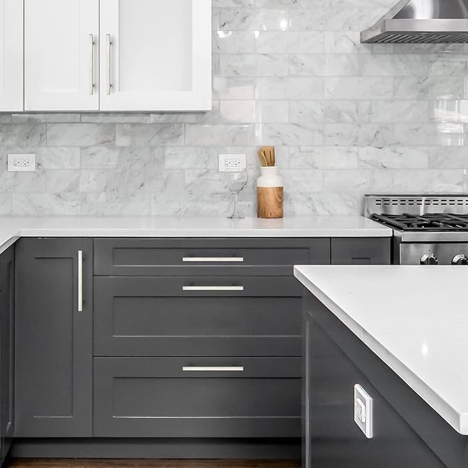 Ravinte Brushed Nickel Cabinet Handles 30 Pack 6-3/10 inch Satin Nickel Square Cabinet Pulls Silver Hardware for Kitchen Cabinets 8-4/5 inch Overall Length Stainless Steel Drawer Pulls