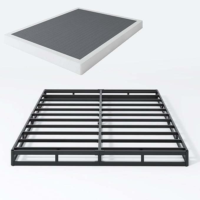 Box Spring Queen - 3 Inch Heavy Duty Low Profile Metal Queen Box Springs for Bed, Mattress Foundation, Easy Assembly,Easy Clean Cover