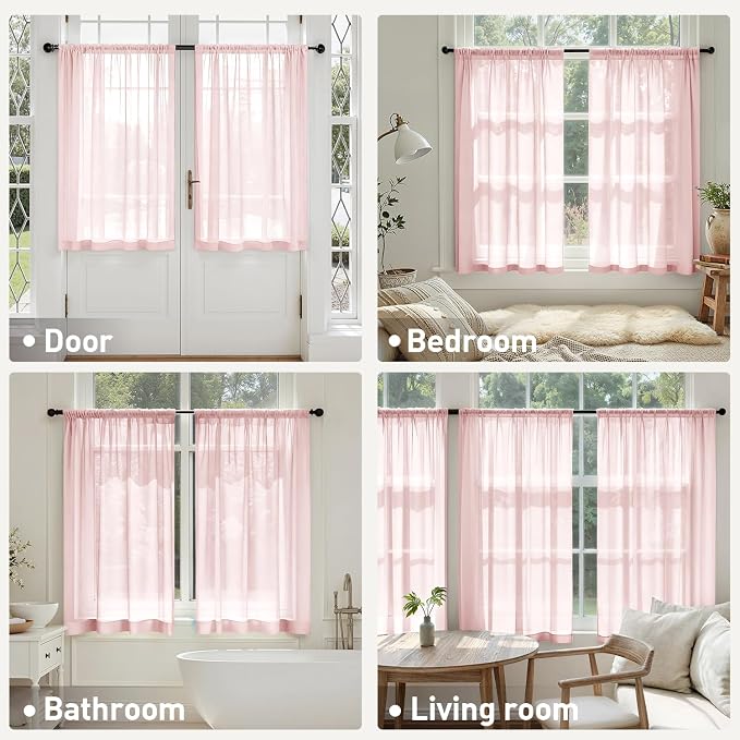 MIULEE Blush Pink Sheer Curtains 63 Inches Long 4 Panels 42 x 63 Inches | Light - Image 6