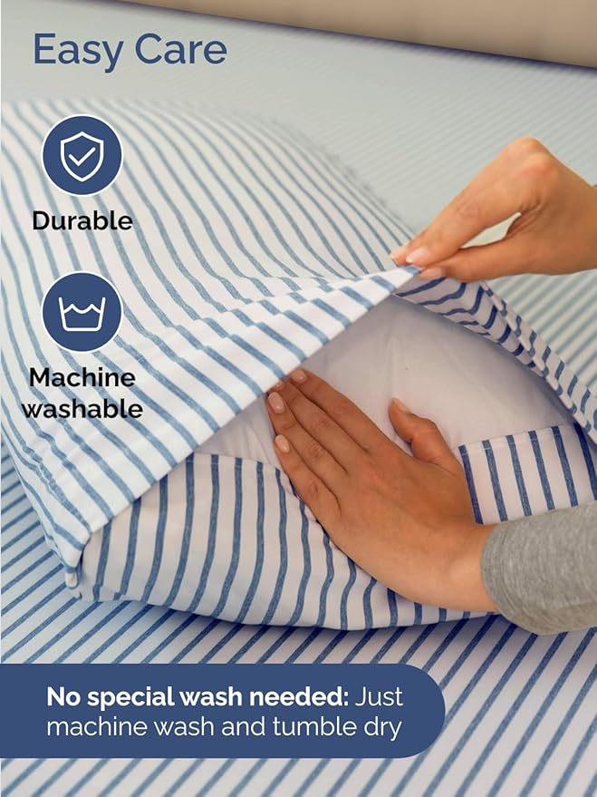 Extra Deep Cal King Sheet Set - 6 Piece Breathable & Cooling Sheets - Hotel Luxury Bed Sheets Set - Easy Fit - Soft, Wrinkle Free & Comfy Sheets Set - Blue Striped Sheet Set with Extra Deep Pockets