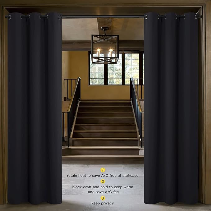 NICETOWN Faux Folding Accordion Doors, Front Door Curtains for Doorway, Privacy Blackout Living Room Bedroom Divider/Sliding Patio Decoration (1 Panel, 9ft Tall x 5ft Wide, Black)