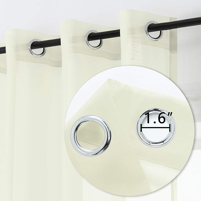 DUALIFE Cream Beige Sheer Curtains 108 Inches Extra Length for Bedroom Decor 2 Panels Light Filtering Semi Sheer Curtains Farmhouse Style for Living Room 9 FT Ivory