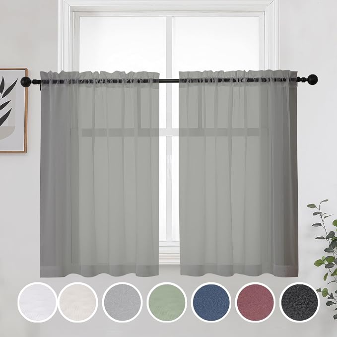 Short Grey Sheer Curtains 36 Inches 2 Panels Set by OWENIE