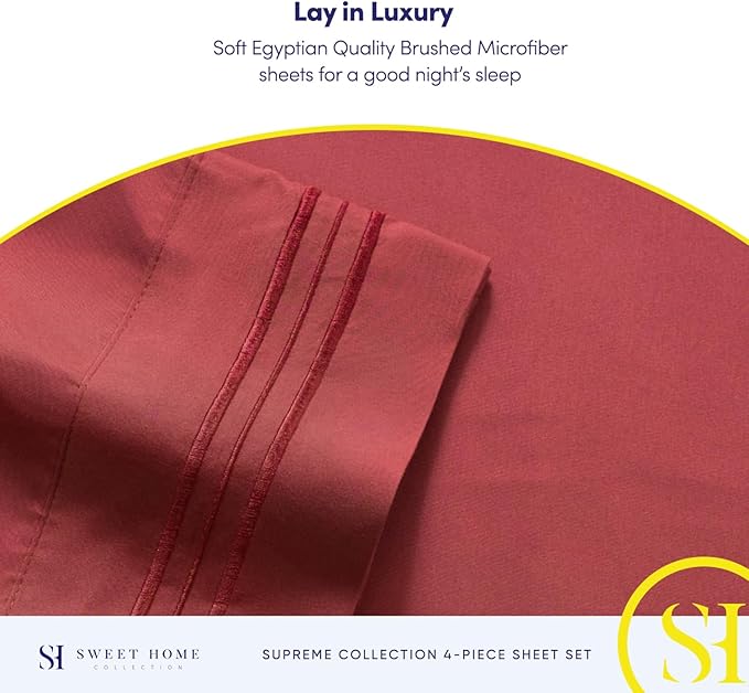King Size Sheets - Breathable Luxury Bed Sheets with Full Elastic & Secure Corner Straps Built In - 1800 Supreme Collection Extra Soft Deep Pocket Bedding Set, Sheet Set, King, Burgundy