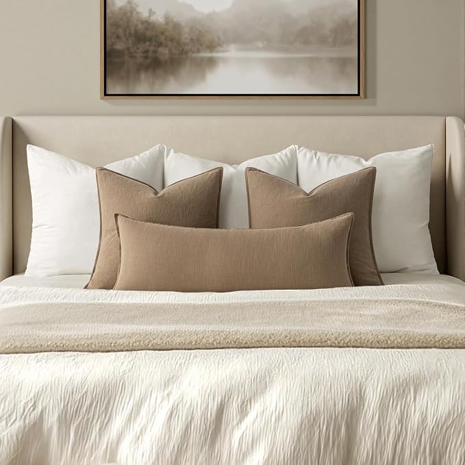 MIULEE Decorative Linen Lumbar Pillow Cover 14x36 Inch Khaki | Fall Autumn Boho - Image 2