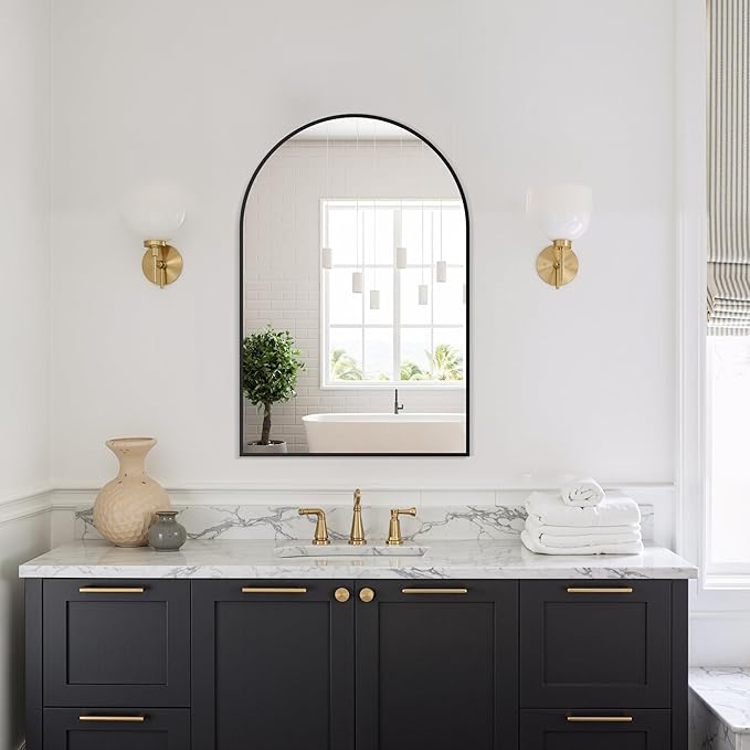 Delma Arched Bathroom Mirror, 20"x30" Wall Mounted Vanity Mirror for Bedroom, Living Room and Entryway, Black
