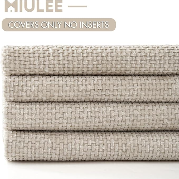 MIULEE Soft Decorative Chenille Euro Pillow Covers Cream 22x22 Pack of 4 | - Image 6