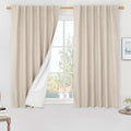 100% Blackout Linen Curtains for Small Window 40 Inches 2 Panels | Oatmeal by LAMIT