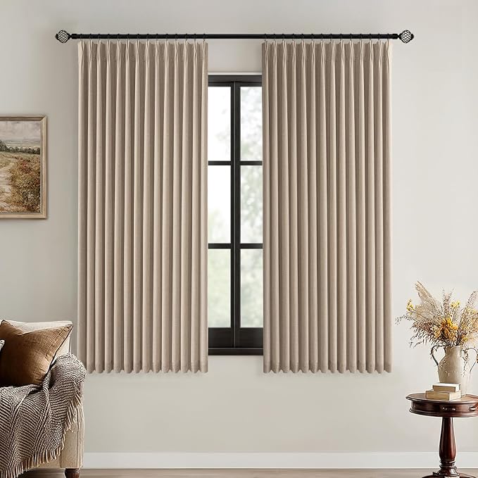 MIULEE Copper Brown Pinch Pleated 100% Blackout Linen Curtains 40x63 Inches | by MIULEE