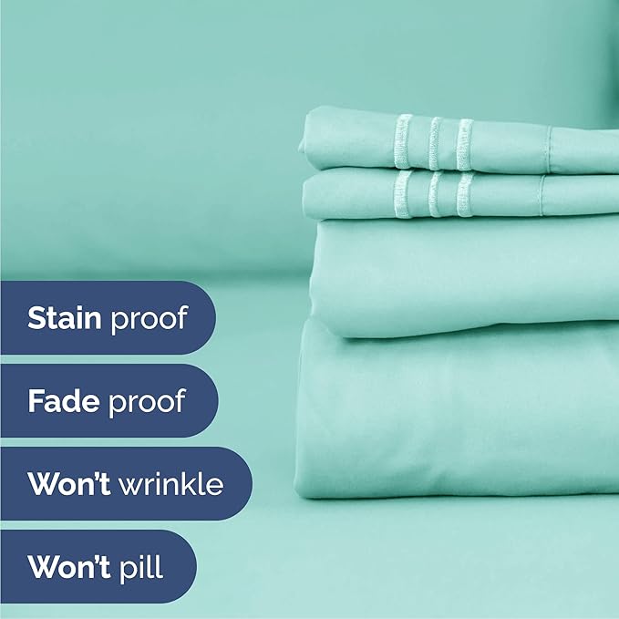 Cal King Size 4 Piece Sheet Set - Comfy Breathable & Cooling Bed Sheets Set - Hotel Luxury Bedding for Women, Men, Kids, Teens, Boys & Girls - Deep Pockets, Soft, Wrinkle Free - Oeko-Tex - Spa Blue