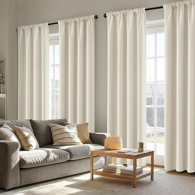 MIULEE 84 Inch Length Cream Beige Blackout Bedroom Curtains Set of 4 | Thermal - Image 2