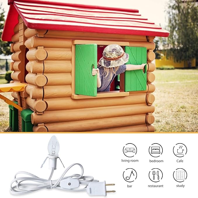 Accessory Cord with One Clear Light Bulb, 6 Feet UL Listed White Cord with On and Off Switch Plugs - Perfect for Holiday Decorations and Craft Projects, 2 Pack