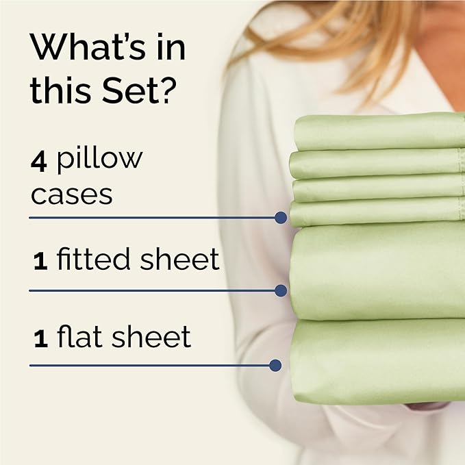 Full 6 Piece Sheet Set - Comfy Breathable & Cooling - Ultra-Soft Hotel Luxury Bedding Set with 8-16 Inch Deep Pockets - 1 Flat & 1 Fitted Sheet & 4 Pillowcases - Wrinkle Free & Easy Care - Light Sage