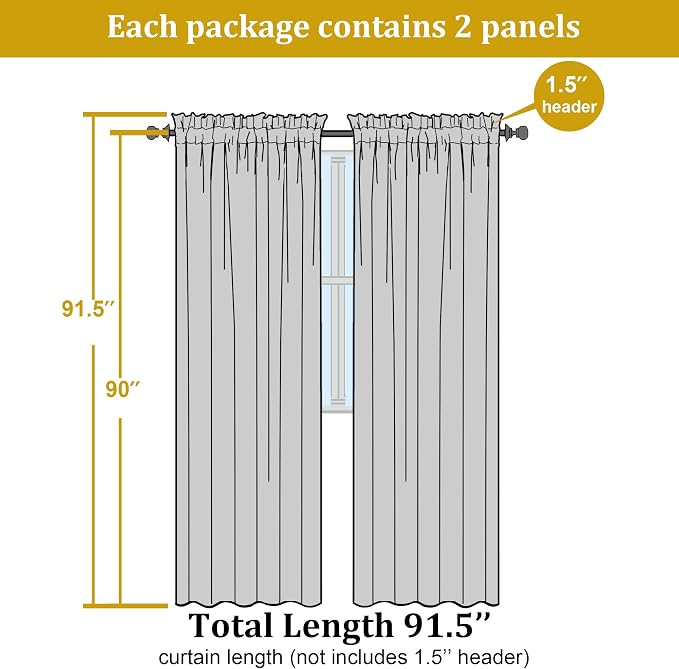 Lemon Sheer Curtains for Bedroom Living Room 90 Inches Long, Elegant Solid - Image 2