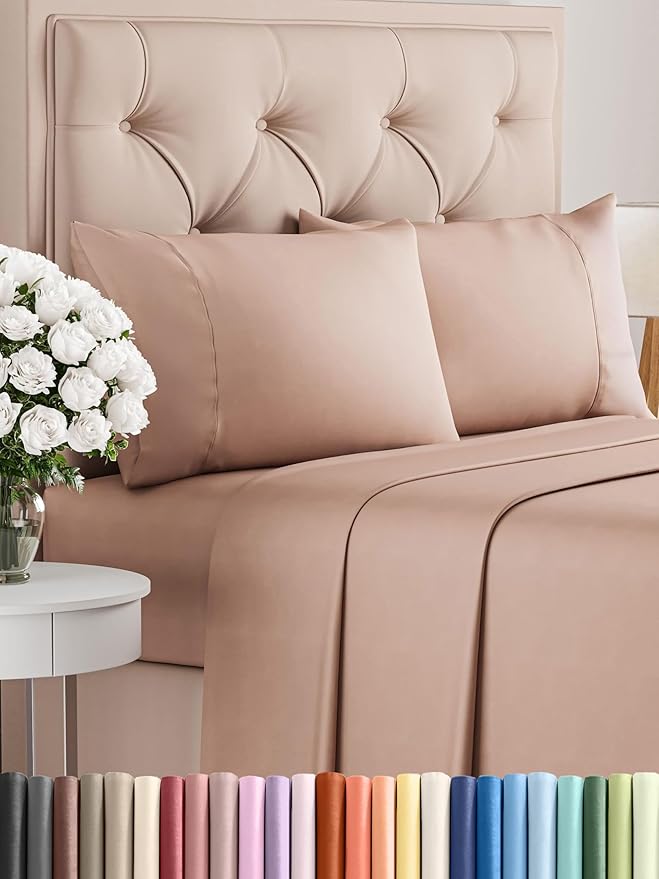 Twin XL 4 Piece Sheet Set - Comfy Breathable & Cooling - Ultra Soft Hotel Luxury Bedding Set w/ 8-16 Inch Deep Pockets - 1 Flat & 1 Fitted Sheet & 2 Pillowcases - Wrinkle Free and Easy Care - Mauve