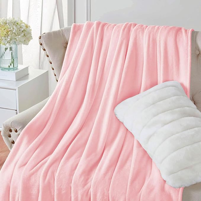 Walensee Fleece Blanket Plush Throw Fuzzy Lightweight (Twin Size 60x80 Pink) Super Soft Microfiber Flannel Blankets for Couch, Bed, Sofa Ultra Luxurious Warm and Cozy for All Seasons