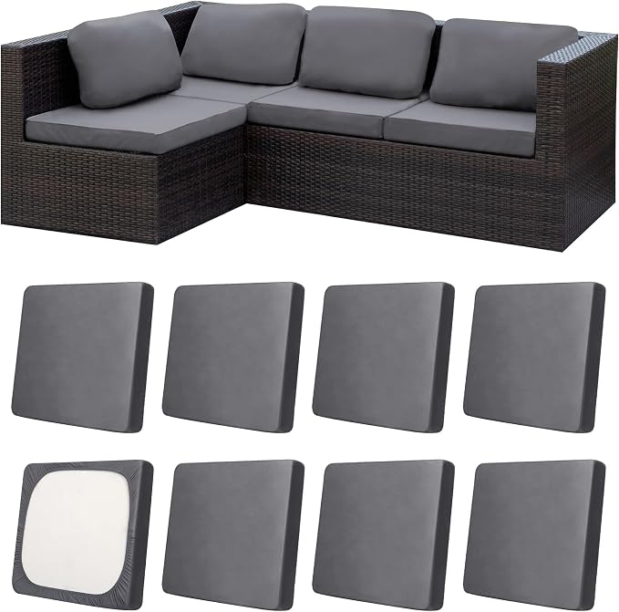 8Pcs Patio Cushion Covers, Outdoor Stretch Cushion Covers, Washable | Stretch by Unknown