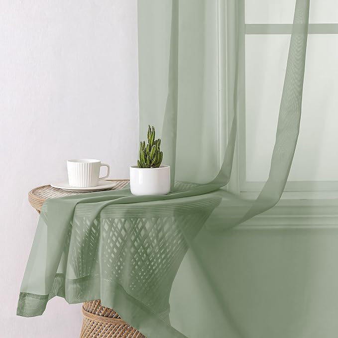 Sage Green Sheer Curtains 72 Inches Long 2 Panels Set, Rustic Voile Window - Image 8